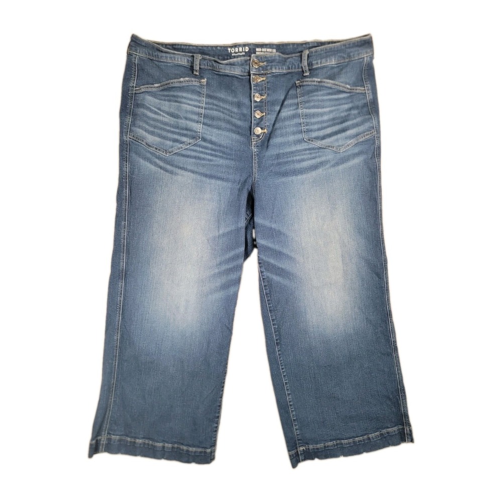 Torrid Jeans Womens 26S High Rise Wide Leg Crop Button Fly Stretch Denim Blue 26